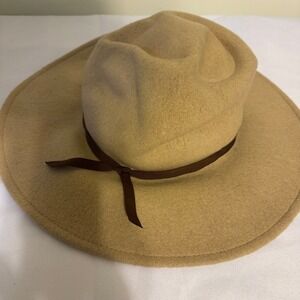 Brixton Emma Felt Hat‎ Light Khaki Brown Ribbon Trim Women's Fedora OS